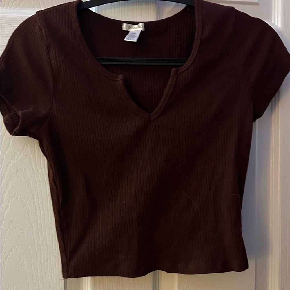 Bozzolo Dark Brown V-Neck Crop Top